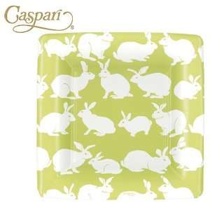 Caspari Paper Plates 9930SP Rabbit Hutch Green Square Salad Dessert 