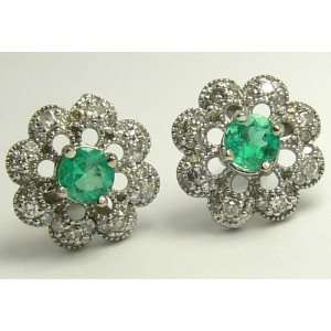   0tcw Floral Colombian Emerald & Dimaond Earrings 