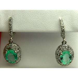  Elegant Colombian Emerald & Diamond Earrings 2cts 