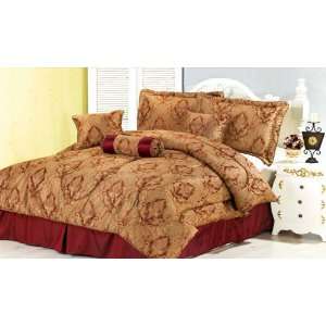  7Pcs Queen Burgundy Royal Jacquard Comforter Set