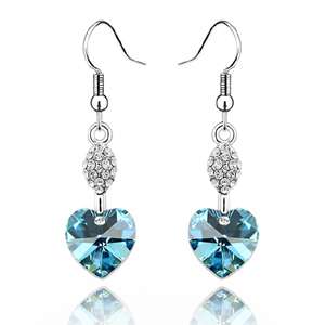 E534 Swarovski Crystal Blue Heart 18k Dangle Earring  