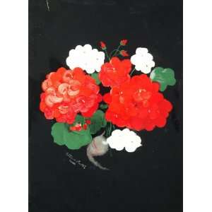 1934 Red White Flower Painting Color Print VERY NICE   Original Print