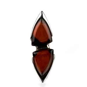  Genuine Cherry Color Amber Sterling Silver Two Triangular Stone 
