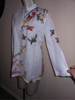 NWT Citron Santa Monica Embroidered Butterfly Ramie Linen Tunic L $168 