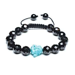   Black Faceted Beads Turquoise Buddha Macrame Bracelet 12mm Jewelry