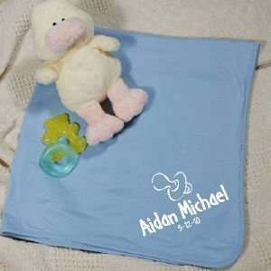  New Baby Boy Pacifier Blue Personalized Blue/White Blanket 
