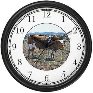 Long Horn Steer or Bull Wall Clock by WatchBuddy Timepieces (White 