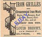 1894 louis brecht ornamental iron work ad baltimore md returns 