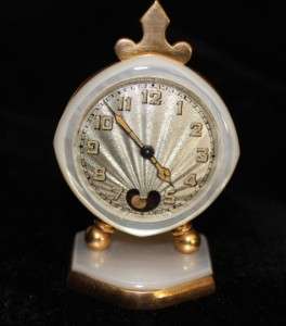 Vintage Brevet Watch / Clock in Small Cathedral Case Brass & Mother of 