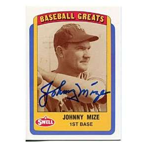  Johnny Mize Autographed/Signed 1990 Swell Card Sports 