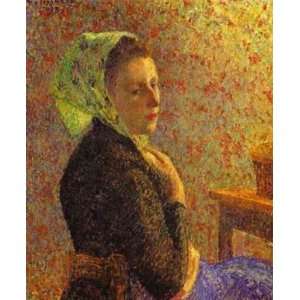 Oil Painting Woman with a Green Scarf Camille Pissarro Hand Painted 