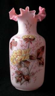 English Bristol enameled pink cased vase, 7 1/2 h.  