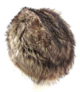 VNTG DESIGNER Brown Fox Fur Black Lining Beanie Hat  