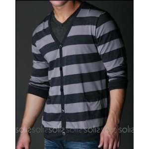 191 Unlimited   Mens L/S Button Up Cardigan in Grey/Black C102 GRYBLK