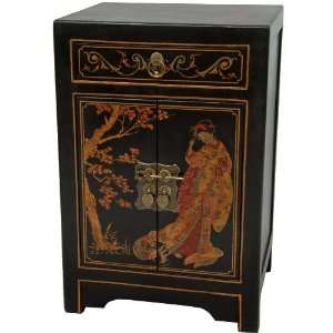  Black Lacquer End Table Cabinet