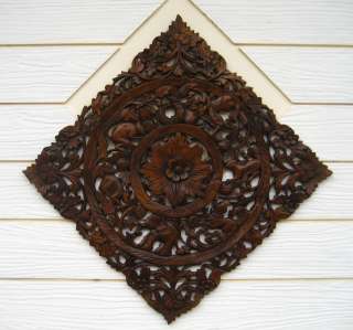 23 Floral Wood carved wooden plaque wall decor panel D4  