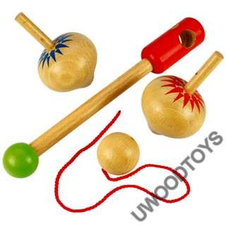 CHILDRENS WOODEN STRING SPINNING TOPS by U WOOD TOY  