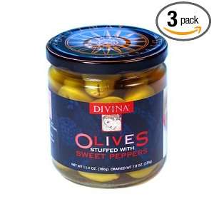 Divina Olives Stuffed With Sweet Peppers, 7.8 Ounce Jars (Pack of 3 