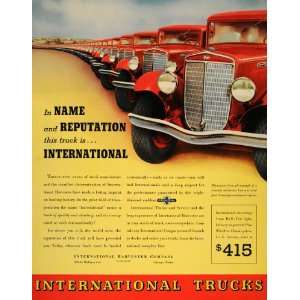  1937 Ad Vintage Red Trucks Semi International Harvester 