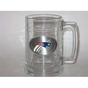  NEW ENGLAND PATRIOTS 15 ounce GLASS TANKARD MUG with Pewter 