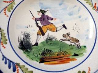 Vintage Faience Comic Folk Art Stoneware Bowl Hunting  