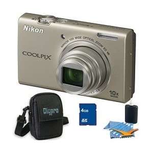   COOLPIX S6200 Silver 10x Zoom 16MP Camera 4GB Bundle