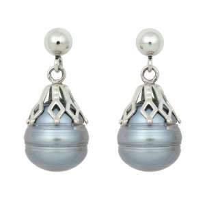   Drop Earrings with Sterling Silver Ornate Caps Pearlzzz Jewelry