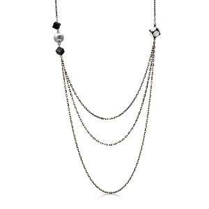 Black Tone Three Strands Metallic Fashion Necklace with beads   Women 
