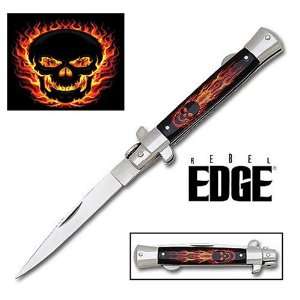  Rebel Edge Folding Stiletto Knife & Poster   Blackout 