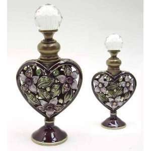   Glass Perfume Bottle Stone Studded FlowersHeart Shape
