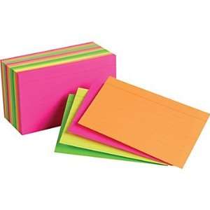   Index Cards, Ruled, Assorted Neon Colors, 3 x 5 