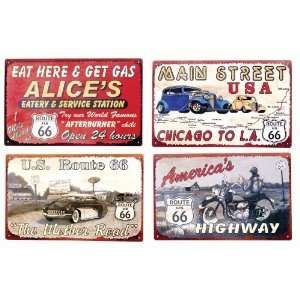   66 AMERICAS HIGHWAY Repro Tin Signs Set of 4 Cars NEW