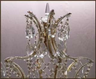   French Gilt Bronze Beaded Crystal Chandelier Floor Lamp Candelabra