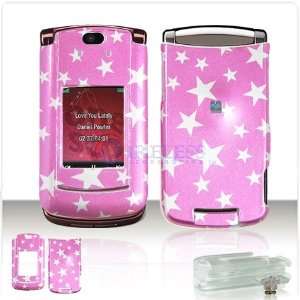  Pink with Silver Stars Case Cover for Motorola V8 V9m CDMA 