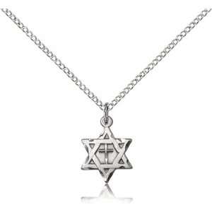 925 Sterling Silver Star of David Jewish W/ Cross Medal Pendant 1/2 x 