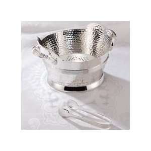  HAMMERED ICE BUCKET w/ TONG SILVER PLATED Kitchen 