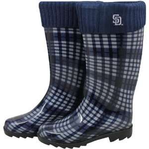  San Diego Padres Ladies Navy Blue Plaid Cuffed Rain Boots 