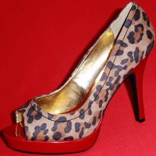   YUNNIS SPRINT Leopard Peep Toe Platform Pumps Dress Shoes  