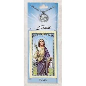 St. Lucy Pewter Patron Saint Medal Necklace Pendant with Catholic 