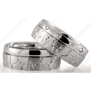 Hand Engraved His and Her Wedding Ring Set 7.50mm Wide, Satin Finish