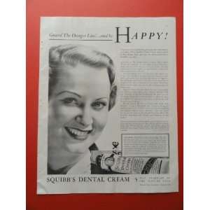 squibbs dental cream,1933 print advertisement (happy,woman.) original 