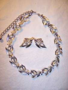   & Earrings Demi Parure silver tone metal open leaf design  