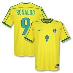    1998 Brazil Home Retro Jersey + Ronaldo 9