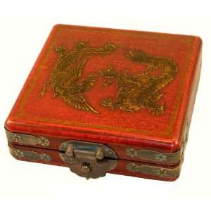  Chinese Red Dragon Feng Shui Compass Leather Box 