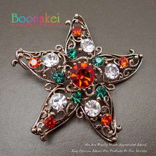 Christmas Gold Star w Swarovski Crystal Brooch Pin J133  