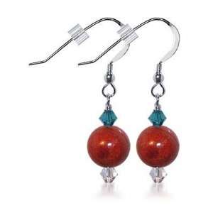Sterling Silver Crystal and Spongy Corals Earrings Made with Swarovski 