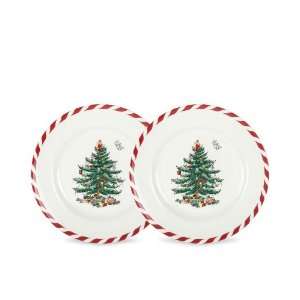 Spode Dinnerware, Set of 2 Christmas Tree Peppermint Dessert Plates