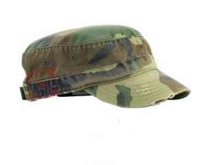 2X NEW DISTRESSED CADET MILITARY CASTRO STYLE HAT CAP ARMY CAMO (LOT 