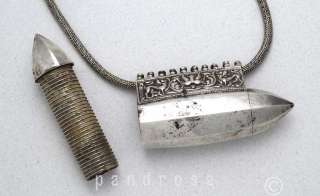 Antique stunning silver amulet necklace Karnataka India 1900  