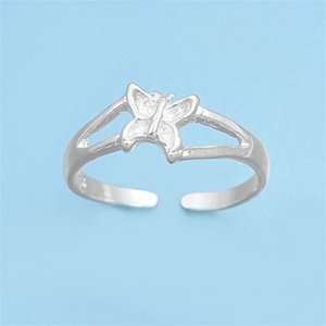  Sterling Silver Fashion Toe Ring   Butterfly   2mm Band 